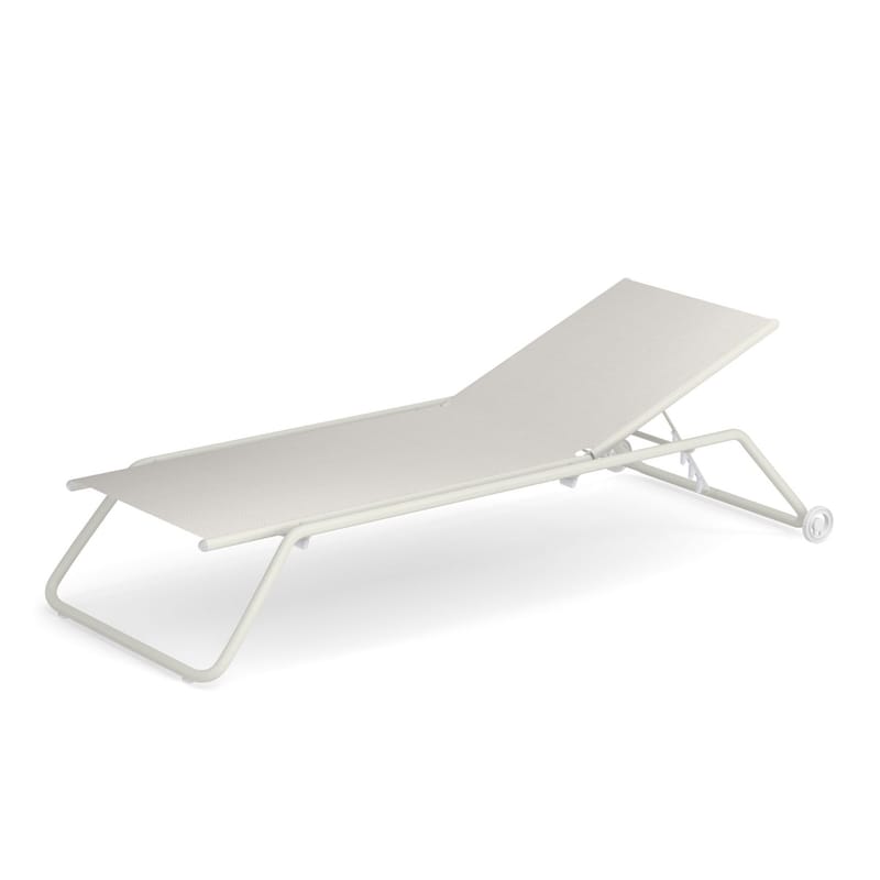 Outdoor - Sun Loungers & Hammocks - Snooze Reclining deckchair on wheels metal white / Stackable - Casters - Emu - White / White structure - Technical fabric, Varnished steel