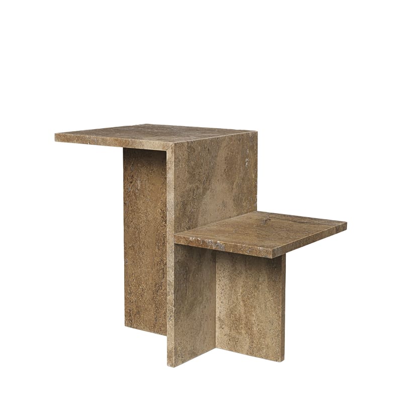 Mobilier - Tables basses - Table d\'appoint Distinct pierre marron / Travertin - 59 x 35 x H 50 cm - Ferm Living - Travertin / Marron - Travertin