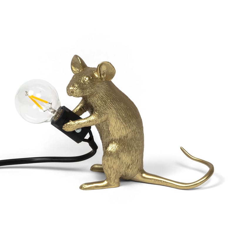 Decoration - Children\'s Home Accessories - Mouse Sitting #2 / Souris assise Table lamp plastic material gold / Sitting mouse - Seletti - Sitting mouse / Gold - Resin