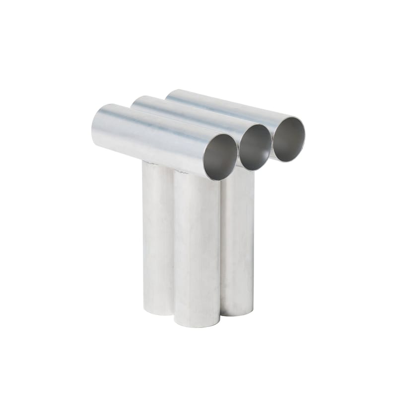 Mobilier - Tabourets bas - Tabouret Septem gris argent métal / Tubes aluminium - Axel Chay - Poli miroir - Aluminium poli