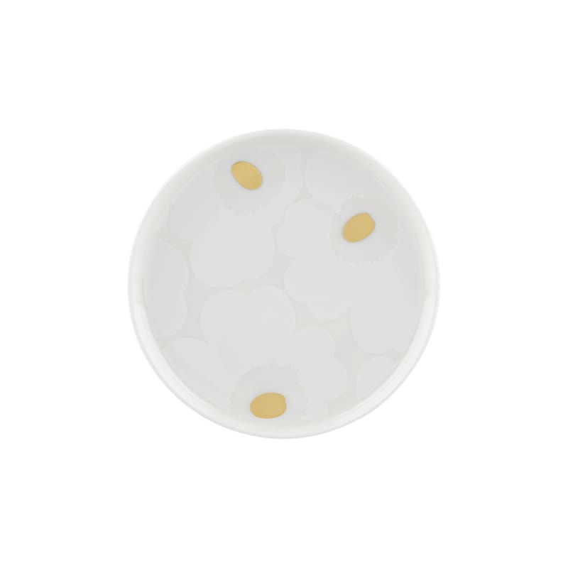 Table et cuisine - Assiettes - Assiette à mignardise Oiva Unikko céramique blanc / Ø 13,5 cm - Marimekko - Blanc & or - Grès