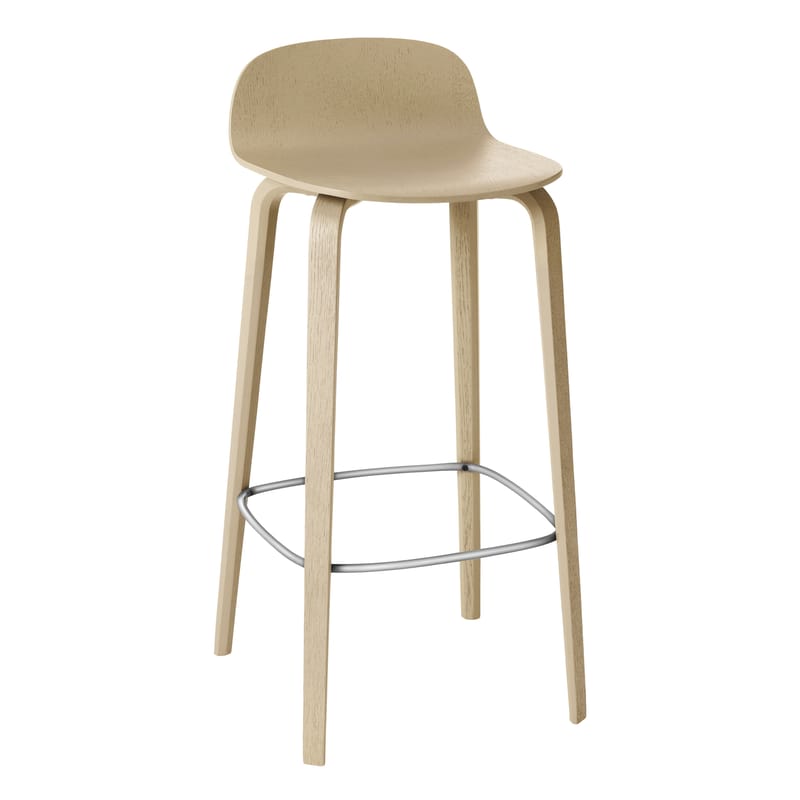 Furniture - Bar Stools - Visu Bar stool natural wood Wood - H 65cm - Muuto - Oak - Oak veneer, Varnished steel
