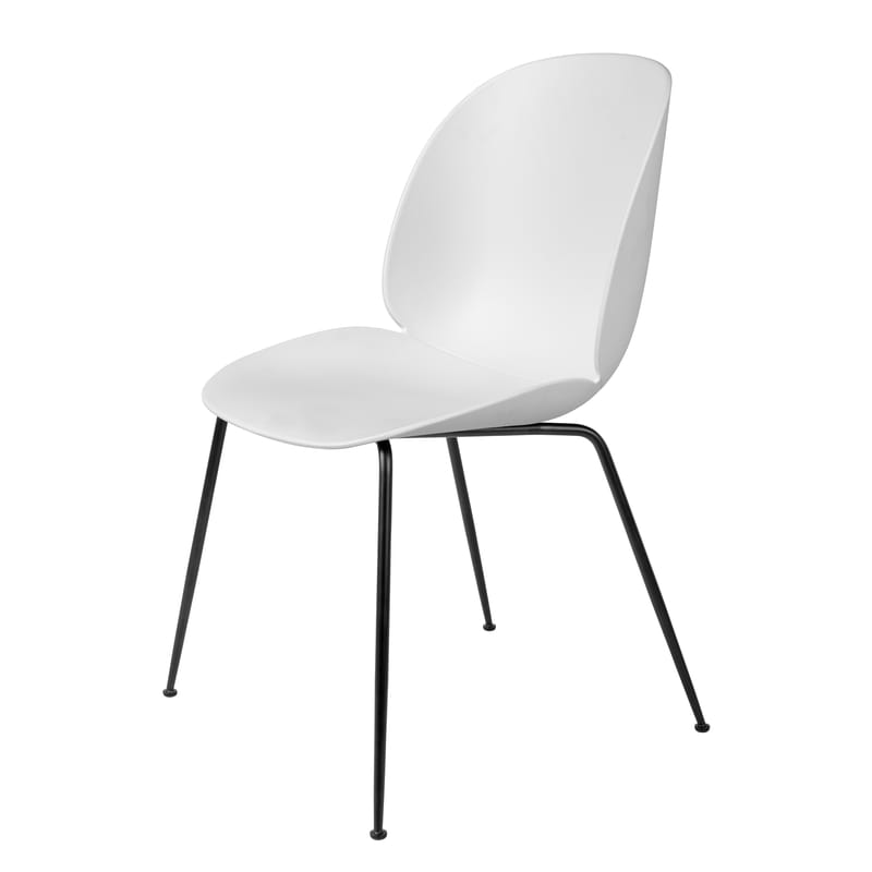 Mobilier - Chaises, fauteuils de salle à manger - Chaise Beetle plastique blanc / Pieds noirs - Gubi - Blanc / Pieds noirs - Acier laqué, Polypropylène
