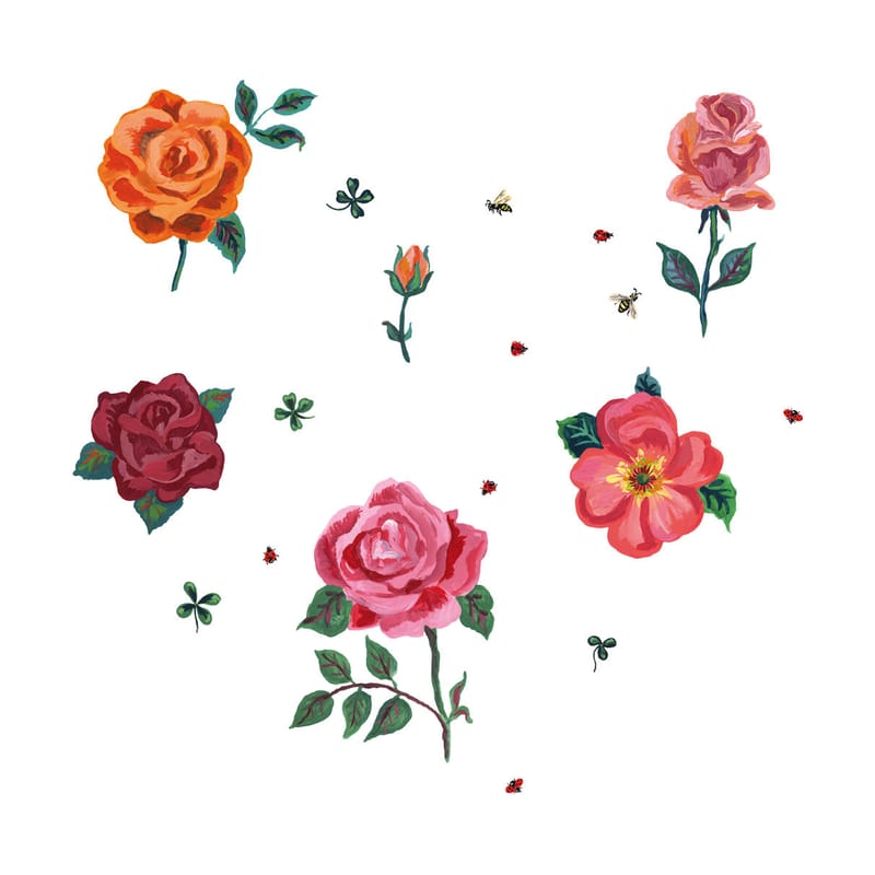 Dekoration - Stickers und Tapeten - Sticker Des roses papierfaser bunt 6er Set - Domestic - Mehrfarbig - Rosen - Vinyl