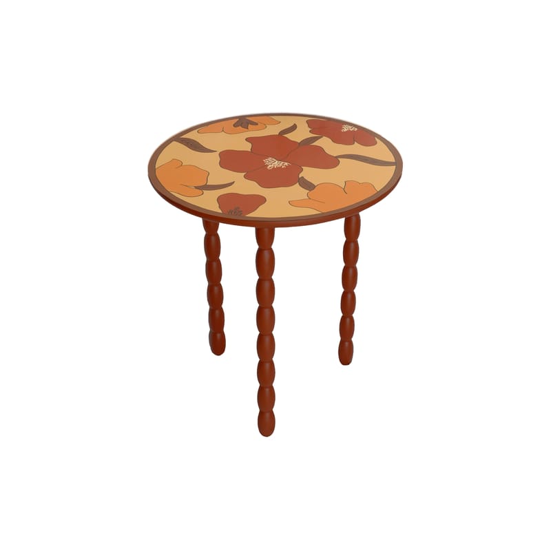Mobilier - Tables basses - Table d\'appoint Clarita bois rouge marron / Ø 45 x H 52 cm - Bois motifs peints à la main - POPUS EDITIONS - Terracota - Hêtre