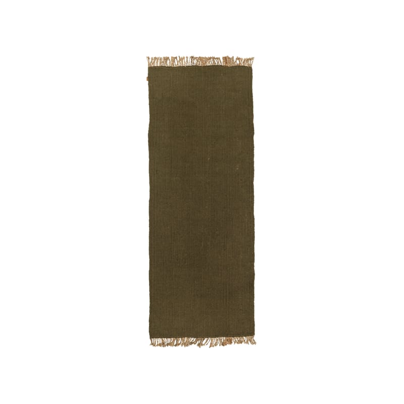 Décoration - Tapis - Tapis Block Runner tissu vert / 80 x 200 cm - Bouteilles plastique recyclées - Ferm Living - Vert olive - Jute, PET