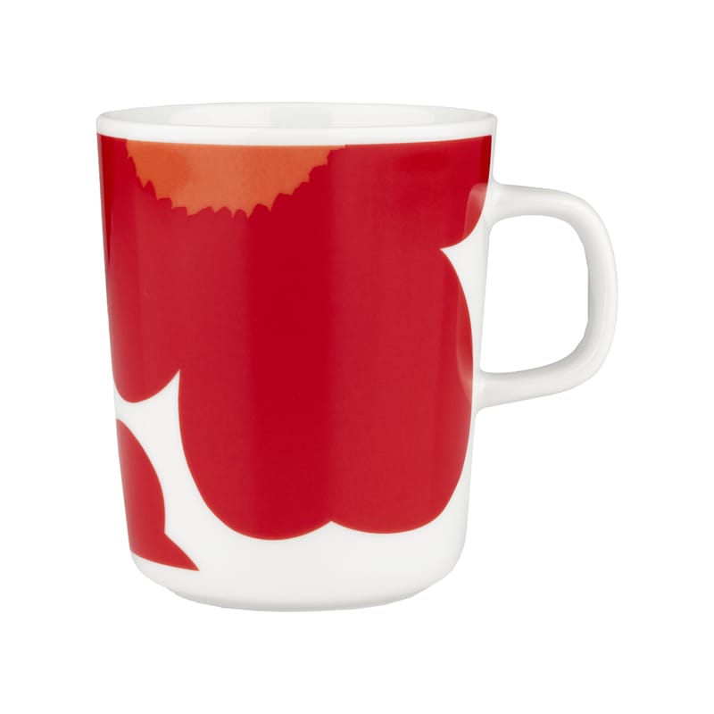Table et cuisine - Tasses et mugs - Mug Iso Unikko céramique rouge / 25 cl - Edition limitée 60ème anniversaire - Marimekko - Iso Unikko 60th anniversary / Rouge, blanc - Grès