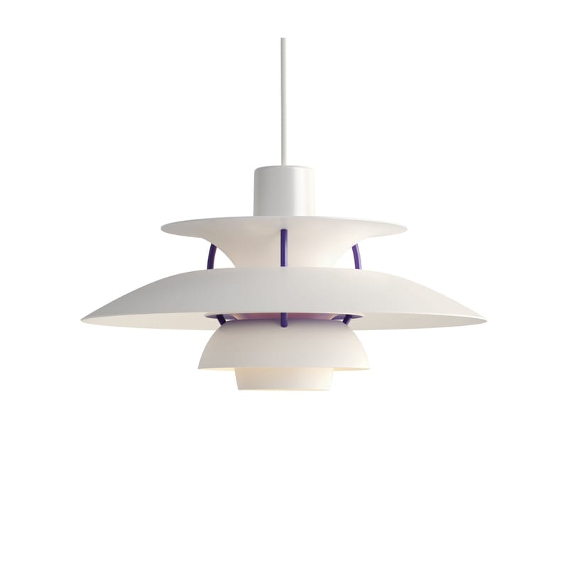 Luminaire - Suspensions - Suspension PH 5 Mini métal blanc / Ø 30 cm - Louis Poulsen - Blanc / Tiges violettes - Aluminium