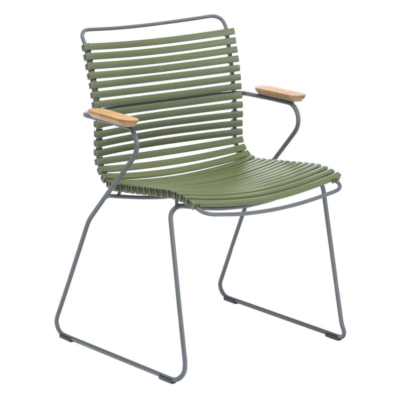 Mobilier - Chaises, fauteuils de salle à manger - Fauteuil Click plastique vert / accoudoirs bambou - Houe - Vert olive - Bambou, Matière plastique, Métal