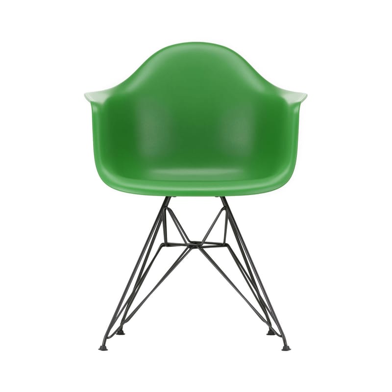 Mobilier - Chaises, fauteuils de salle à manger - Fauteuil DAR - Eames Plastic Armchair plastique vert / (1950) - Pieds noirs - Vitra - Vert / Pieds noirs - Acier laqué époxy, Polypropylène