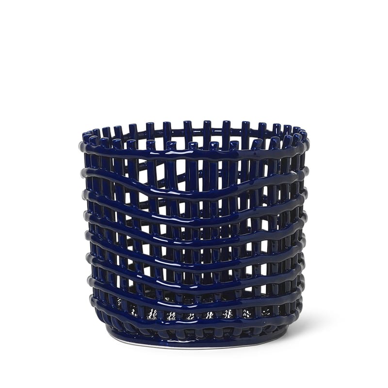 Dekoration - Tischdekoration - Korb Ceramic Large keramik blau / Ø 23,5 x H 21 cm - Handgefertigt - Ferm Living - Blau - Keramik