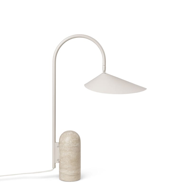 Luminaire - Lampes de table - Lampe de table Arum métal pierre blanc beige / Orientable - Ferm Living - Beige Cachemire - Acier laqué époxy, Pierre Travertin