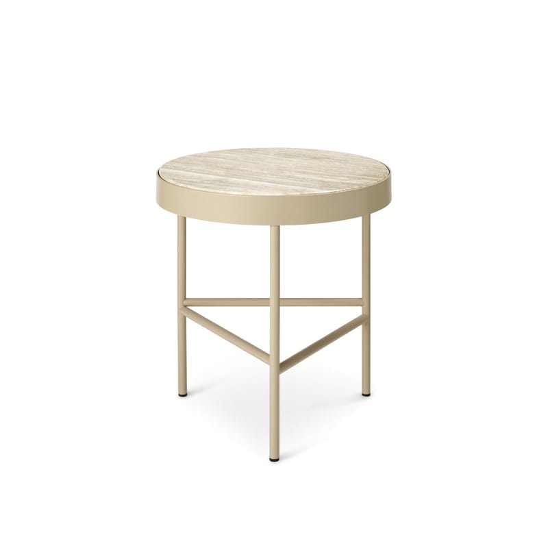 Mobilier - Tables basses - Table d\'appoint Travertine Medium pierre beige / Ø 40 x H 45 cm - Ferm Living - Pierre Travertin beige / Pied beige Cachemire - Acier thermolaqué, Travertin