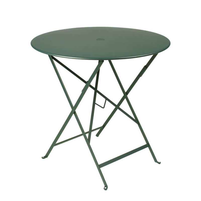 Jardin - Tables de jardin - Table pliante Bistro métal vert / Ø 77cm - Trou pour parasol - Fermob - Cédre - Acier laqué