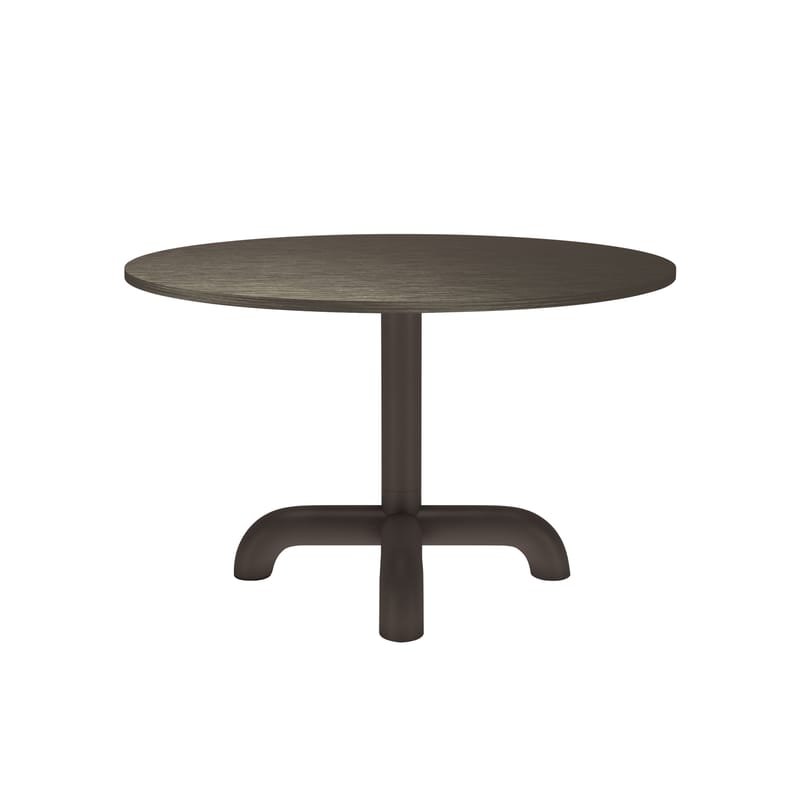 Mobilier - Tables - Table ronde Unify bois gris / Ø 120 cm - Chêne - Petite Friture - Gris brun - Acier laqué, MDF plaqué chêne