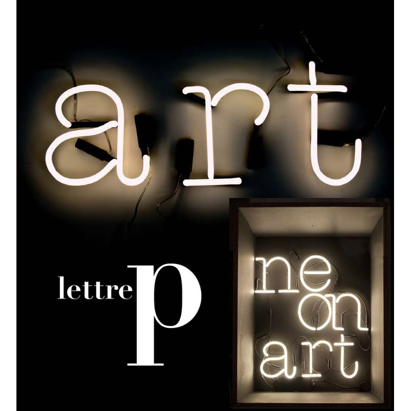 Lighting - Wall Lights - Neon Art Wall light with plug glass white Letter P - Seletti - White / Black cable - Glass