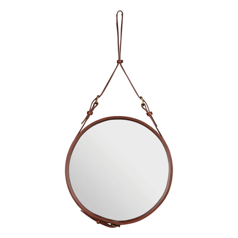 Furniture - Mirrors - Adnet Wall mirror leather brown Ø 58 cm - Gubi - Brown - Leather