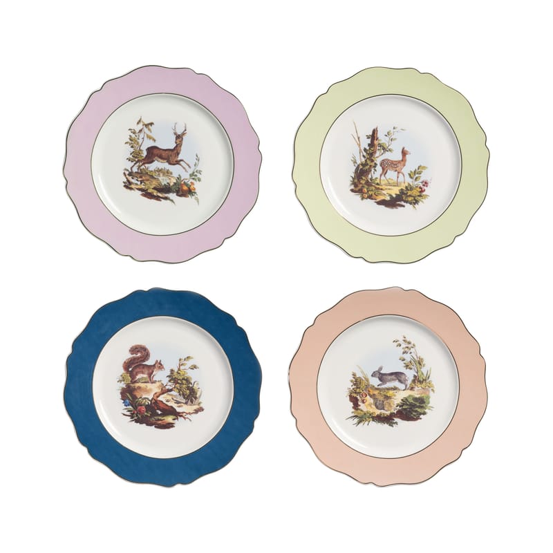 Table et cuisine - Assiettes - Assiette à dessert Fauna céramique multicolore / Set de 4 - Ø 21.5 cm - & klevering - Fauna (animaux) / Multicolore - Porcelaine