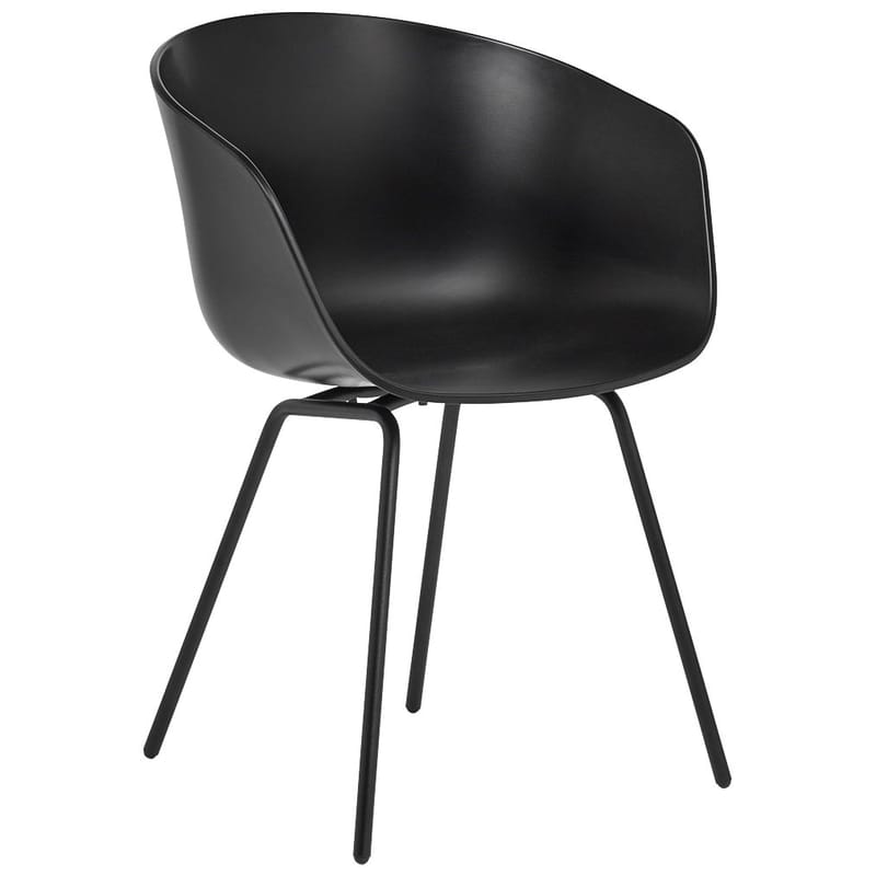 Mobilier - Chaises, fauteuils de salle à manger - Fauteuil  About a chair AAC26 plastique noir / Recyclé - Hay - Noir / Pieds noirs - Acier laqué, Polypropylène recyclé