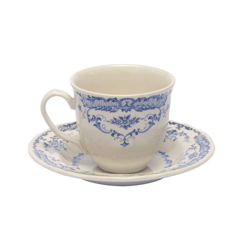 Table et cuisine - Tasses et mugs - Tasse à café Rose céramique blanc bleu / Avec soucoupe - Bitossi Home - Tasse à café / Bleu - Céramique Ironstone