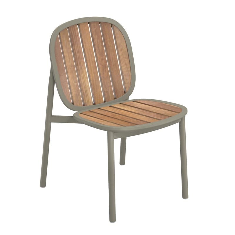 Jardin - Chaises de jardin - Chaise empilable Twins bois vert - Emu - Gris-vert / Teck - Aluminium verni, Teck FSC