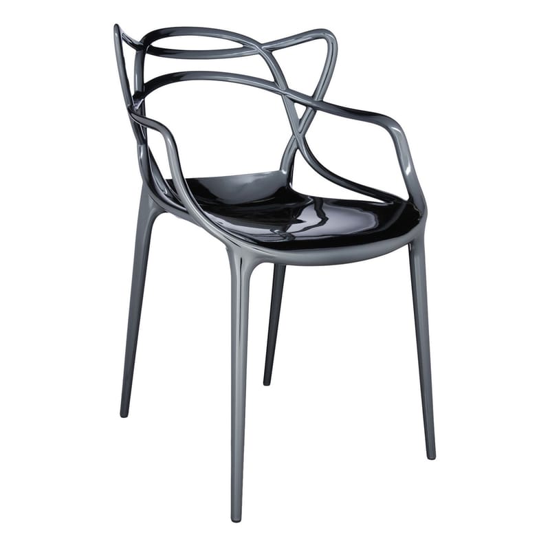 Furniture - Chairs - Masters Stacking chair plastic material grey silver metal Metallized - Kartell - Titanium - Recycled thermoplastic technopolymer