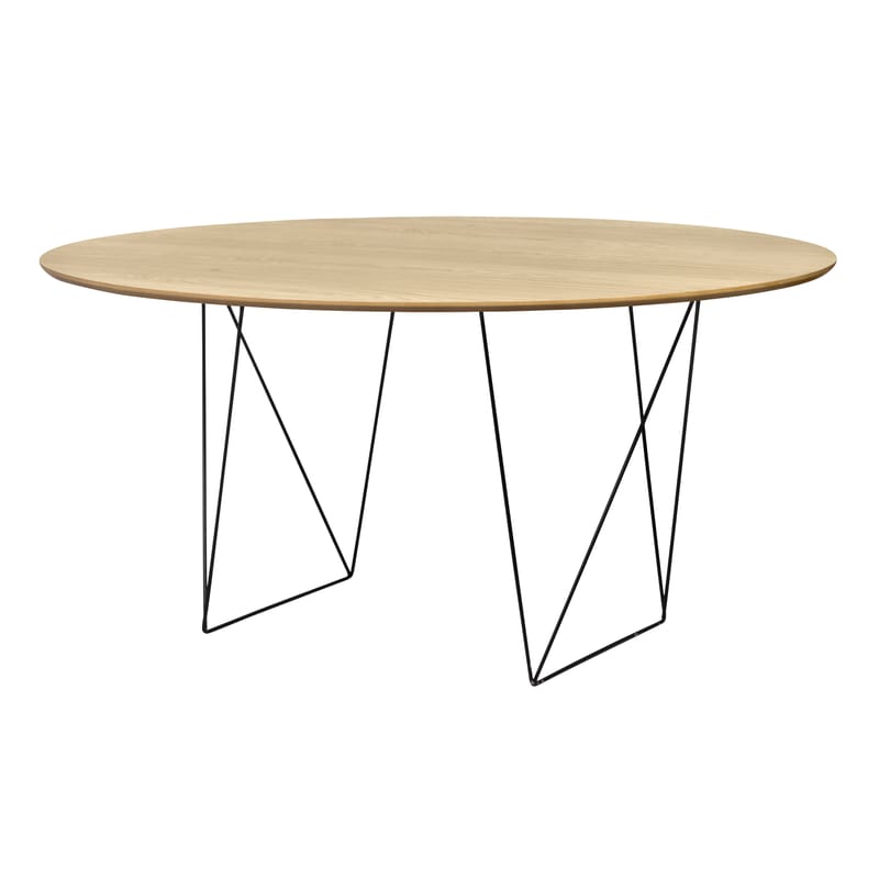 Mobilier - Tables - Table ronde Trestle  / Ø 150 cm - POP UP HOME - Chêne / Pied noir - Métal laqué, Panneaux d\'aggloméré plaqué chêne
