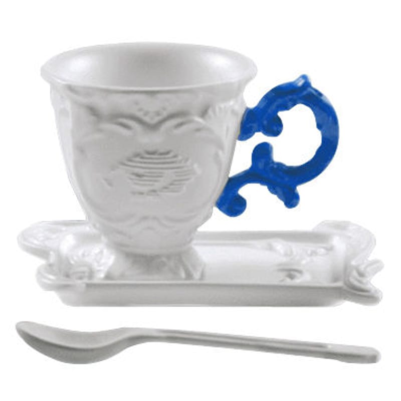 Table et cuisine - Tasses et mugs - Tasse à café I-Coffee céramique bleu / Set tasse + soucoupe + cuillère - Seletti - Bleu - Porcelaine
