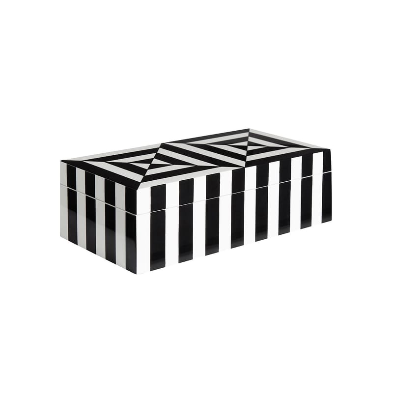 Décoration - Boîtes déco - Boîte Op Art Small bois blanc noir / Laque - 20 x 10 cm - Jonathan Adler - Op Art / Noir - Bois laqué, Velours
