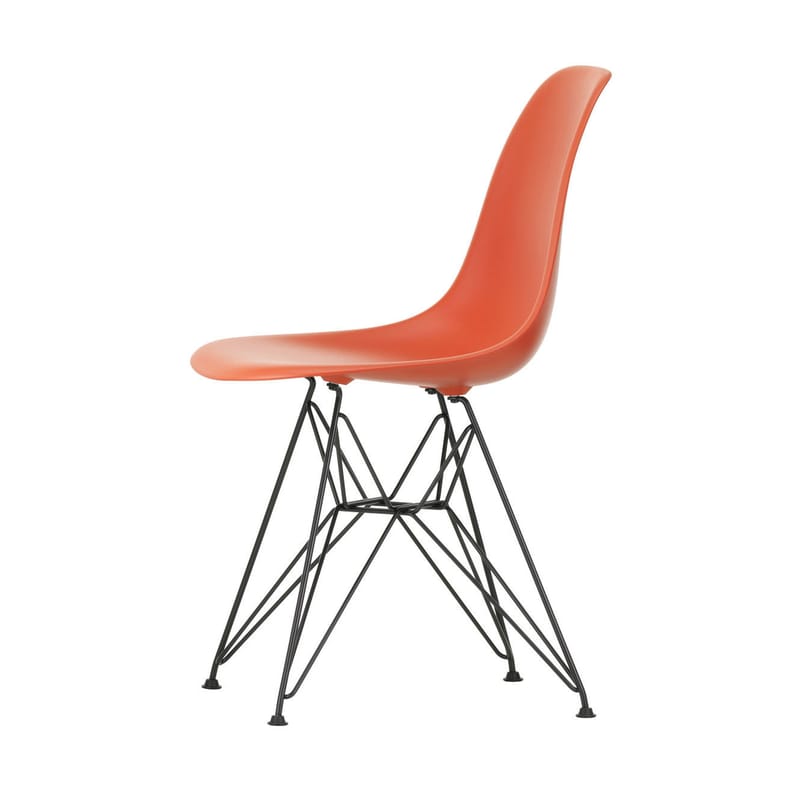 Mobilier - Chaises, fauteuils de salle à manger - Chaise DSR - Eames Plastic Side Chair plastique rouge / (1950) - Pieds noirs - Vitra - Rouge coquelicot / Pieds noirs - Acier laqué époxy, Polypropylène