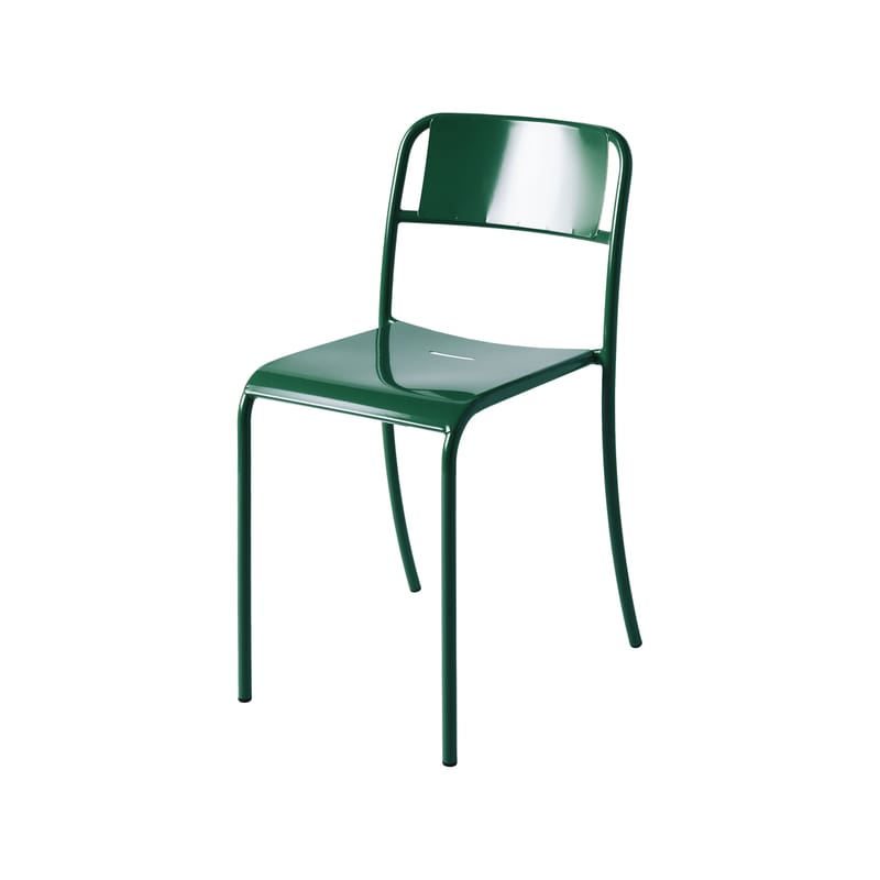 Mobilier - Chaises, fauteuils de salle à manger - Chaise empilable Patio métal vert / Tôle pleine - Tolix - Vert Mousse - Acier inoxydable