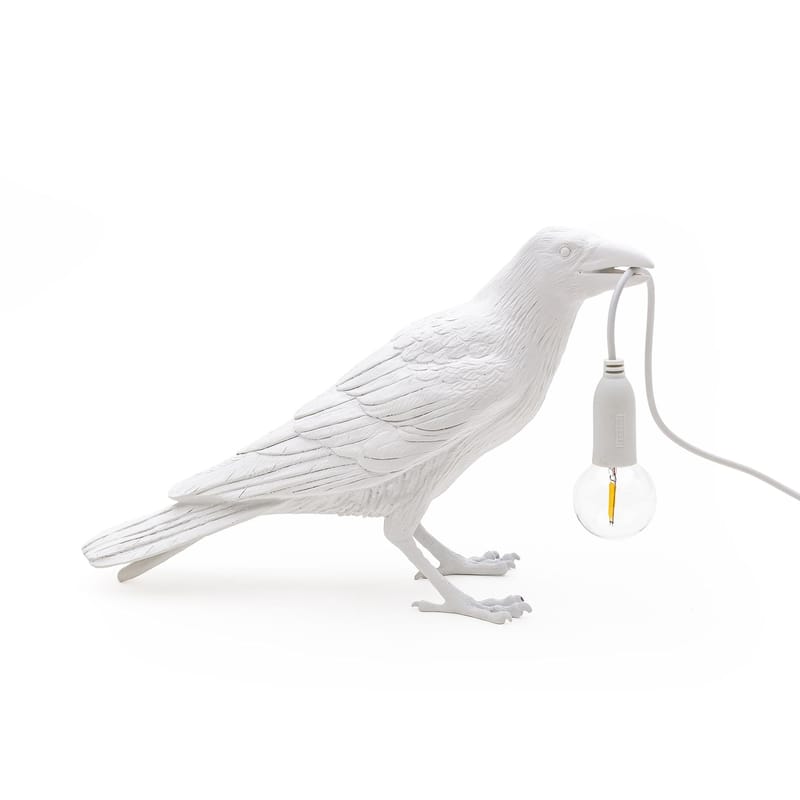 Illuminazione - Lampade da tavolo - Lampada da tavolo Bird Waiting/ Corbeau immobile materiale plastico bianco / Corvo immobile - Seletti - Corvo immobile / Bianco - Resina