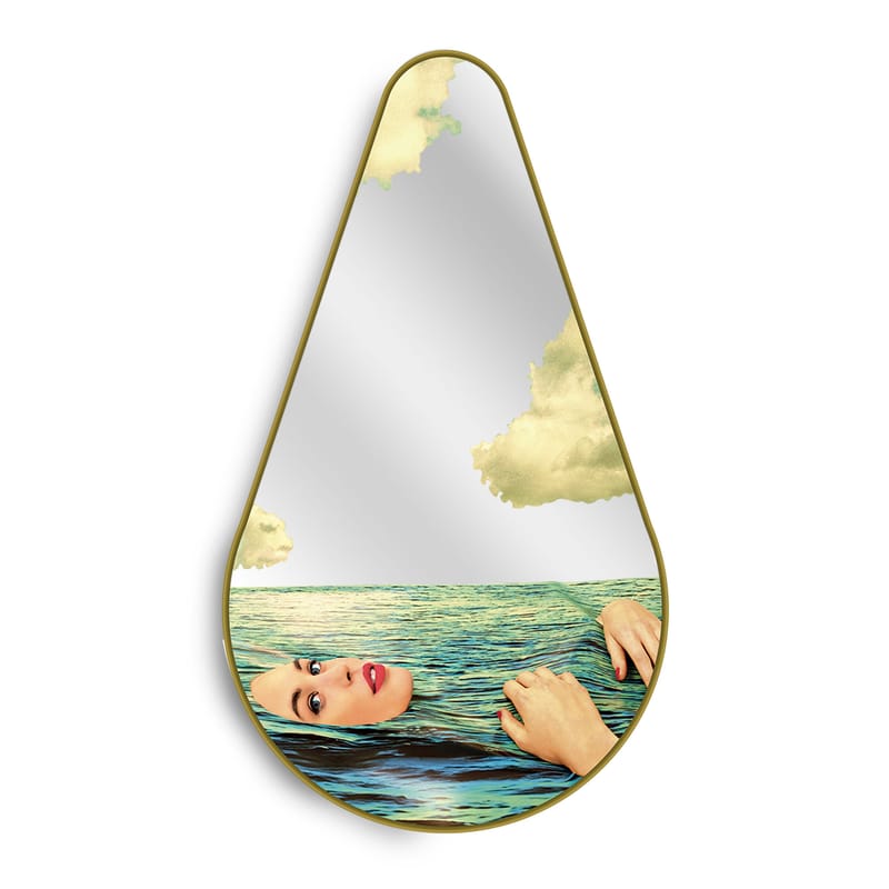 Decoration - Mirrors - Toiletpaper Pear Wall mirror wood multicoloured gold / Sea Girl - 45 x H 80.5 cm - Seletti - Sea girl / Brass frame - Glass, MDF