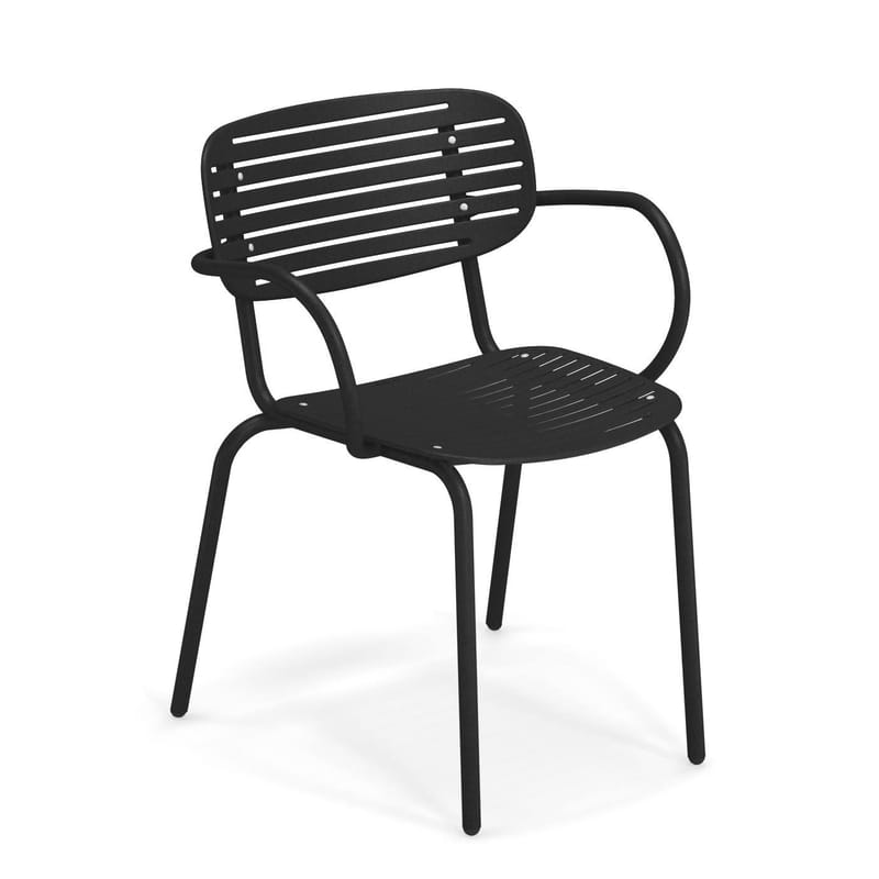 Mobilier - Chaises, fauteuils de salle à manger - Fauteuil empilable Mom métal noir - Emu - Noir - Acier verni