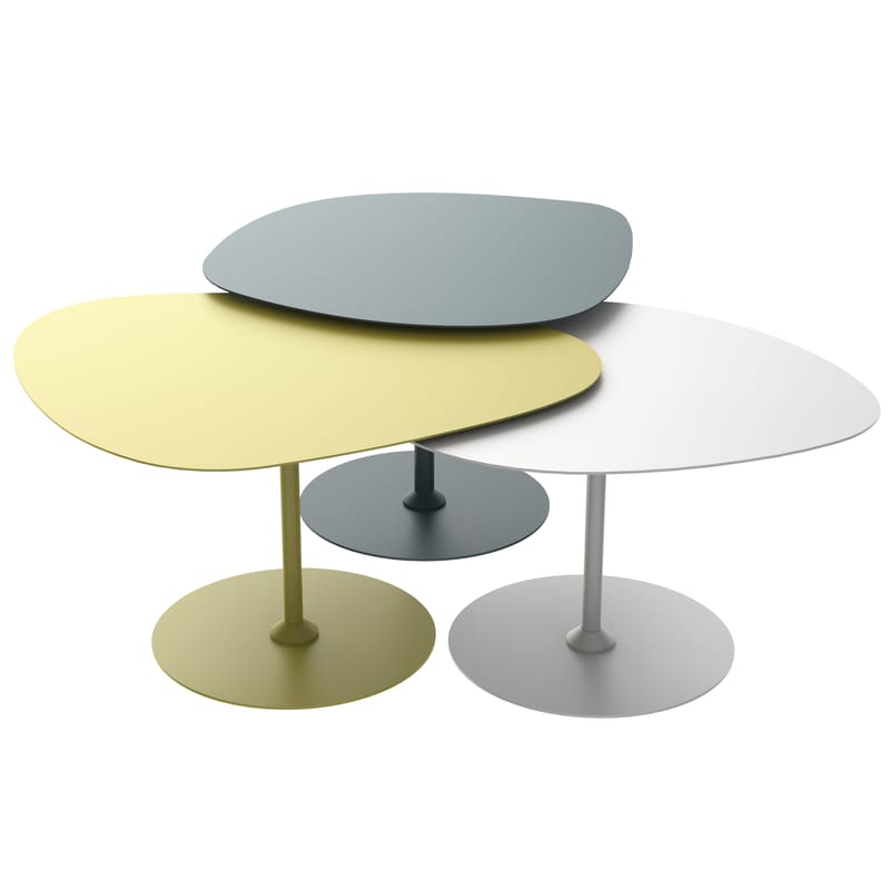 Furniture - Coffee Tables - Galet OUTDOOR Nested tables metal white blue green Set of 3 - Matière Grise - Duck blue, Moss, Chalk - Painted aluminium
