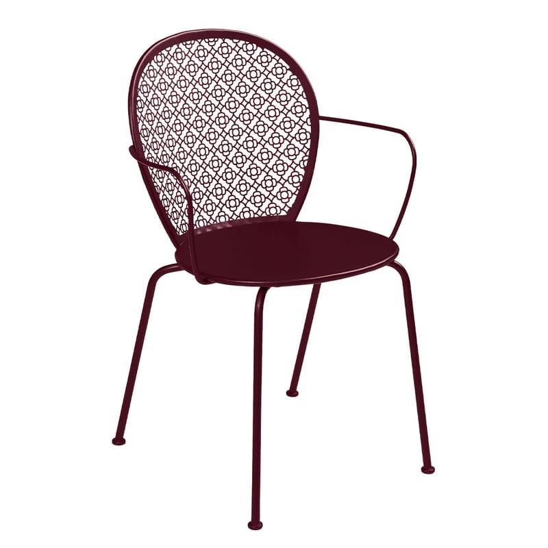 Furniture - Chairs - Lorette Stackable armchair metal red / Perforated metal - Fermob - Black cherry - Lacquered steel