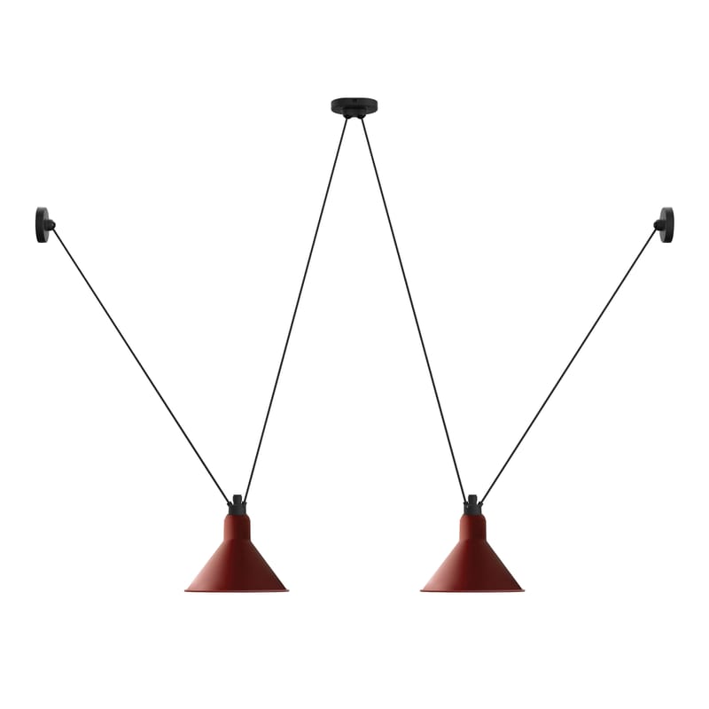 Luminaire - Suspensions - Suspension Acrobate N°324 métal rouge / Lampe Gras - 2 abat-jours cônes - DCW éditions - Rouge / Cône - Acier peint