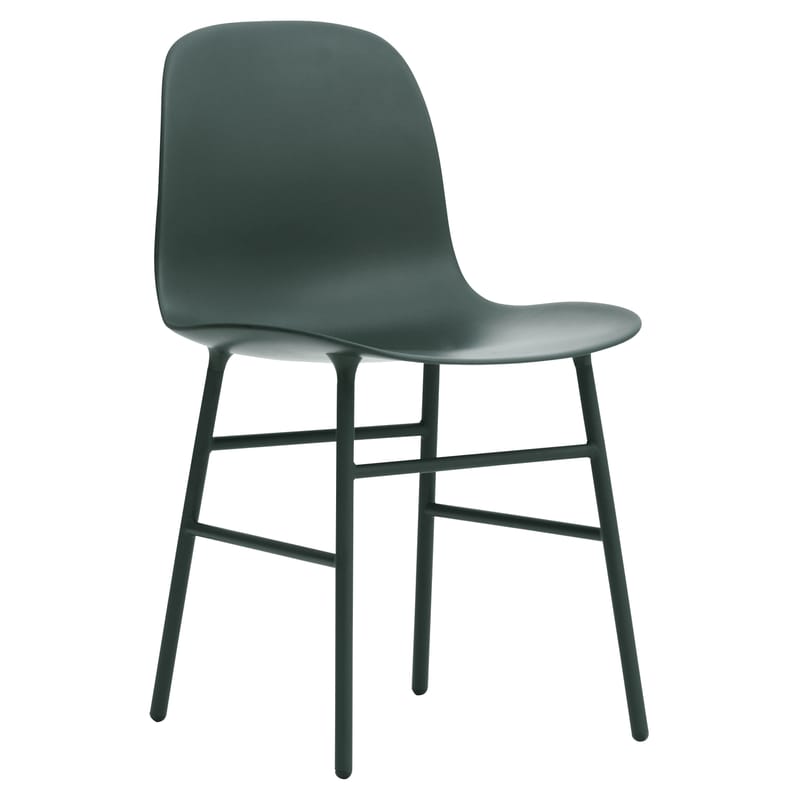 Furniture - Chairs - Form Chair plastic material green Metal leg - Normann Copenhagen - Green - Lacquered steel, Polypropylene