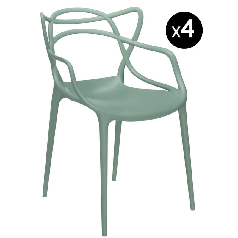 Mobilier - Chaises, fauteuils de salle à manger - Chaise empilable Masters vert / Lot de 4 - Philippe Starck, 2010 - Kartell - Vert sauge - Technopolymère thermoplastique recyclé