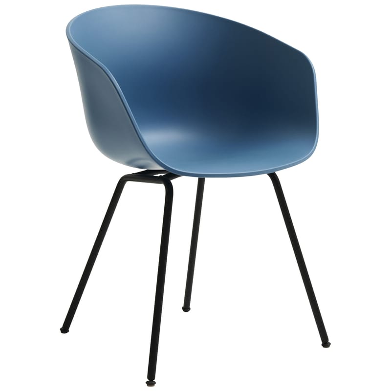 Mobilier - Chaises, fauteuils de salle à manger - Fauteuil  About a chair AAC26 plastique bleu / Recyclé - Hay - Bleu azur / Pieds noirs - Acier laqué, Polypropylène recyclé