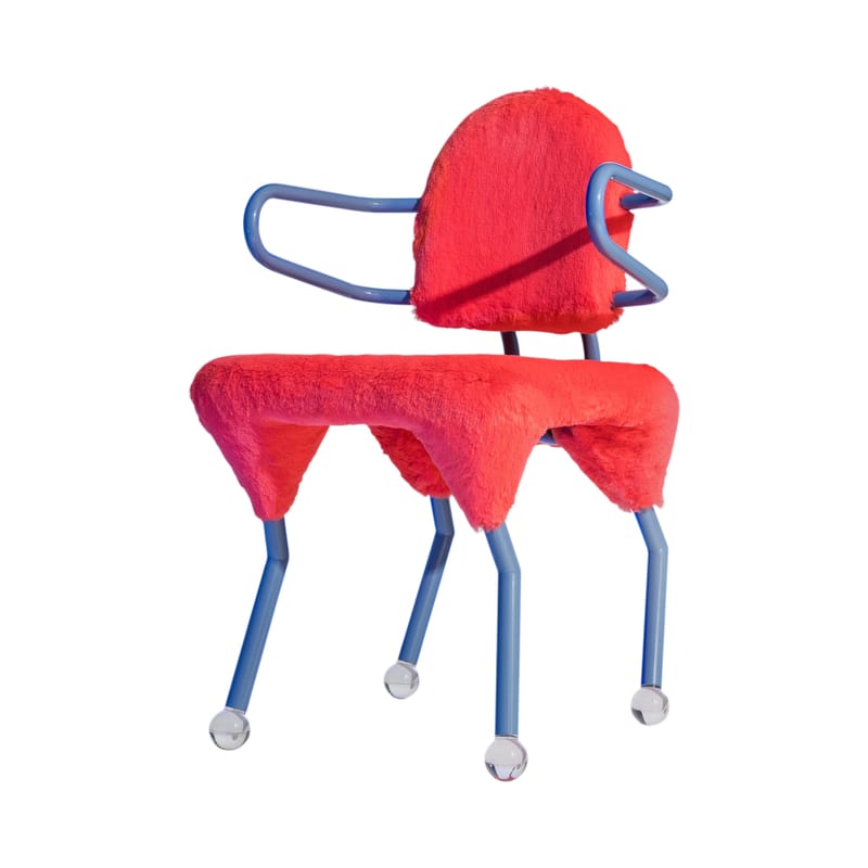 Mobilier - Chaises, fauteuils de salle à manger - Fauteuil Animal Chair - Night Tales métal tissu orange / By Masanori Umeda, 1982-2020 - Edition limitée - Memphis Milano - Orange / Bleu-gris - Métal peint, Plexiglass, Tissu synthétique