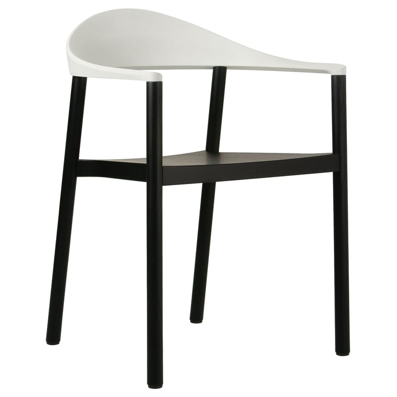 Mobilier - Chaises, fauteuils de salle à manger - Fauteuil empilable Monza plastique bois blanc noir - Plank - Noir / Dossier blanc - Frêne verni, Polypropylène