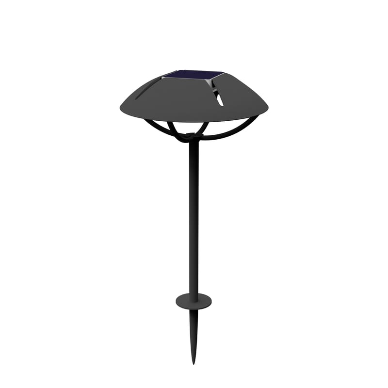 Luminaire - Luminaires d\'extérieur - Lampe solaire d\'extérieur Parabole LED métal noir / Hybride & connectée - à planter - Maiori - Charbon - Aluminium laqué