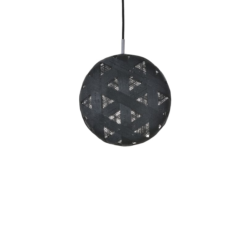 Lighting - Pendant Lighting - Chanpen Hexagon Pendant textile black Ø  26 cm - Forestier - Black / Triangle patterns - Woven acaba