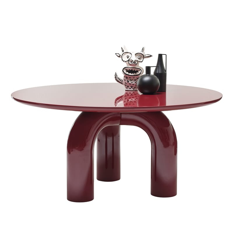 Mobilier - Tables - Table ronde Elephante bois rouge / Ø 160 cm - Mogg - Bordeaux laqué (finition lisse) - Bois laqué, Polyuréthane laqué