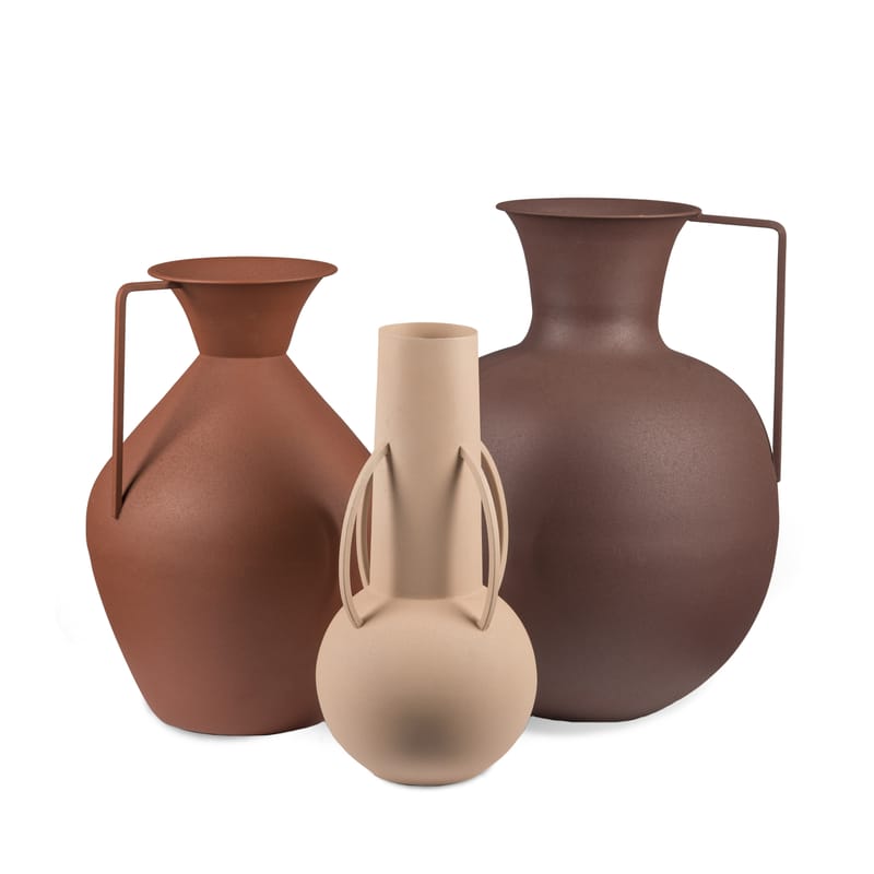 Décoration - Vases - Vase Roman métal marron / Set de 3 - Usage décoratif seulement - Pols Potten - Tons marrons - Fer laqué époxy, finition sablée mate