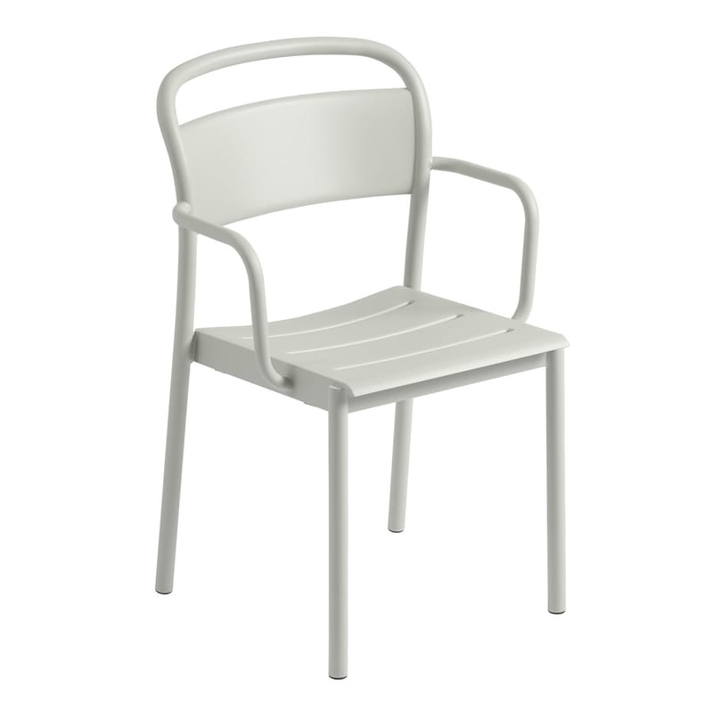 Mobilier - Chaises, fauteuils de salle à manger - Fauteuil empilable Linear métal gris - Muuto - Gris clair - Acier revêtement poudre