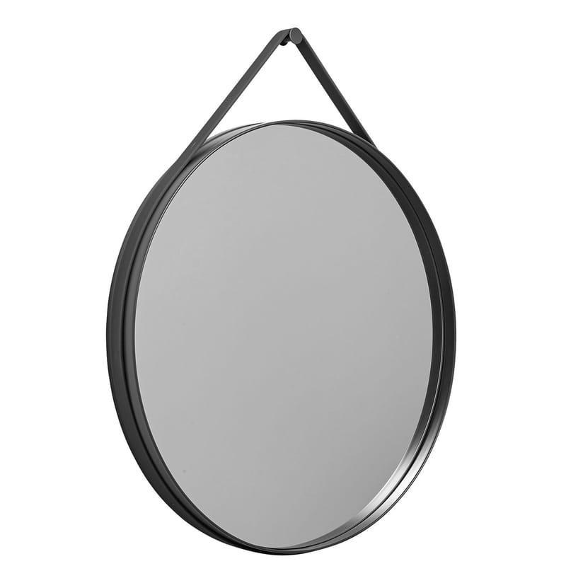 Décoration - Miroirs - Miroir mural Strap métal plastique gris / Ø 70 cm - Sangle en silicone - Hay - Anthracite - Acier laqué, Silicone