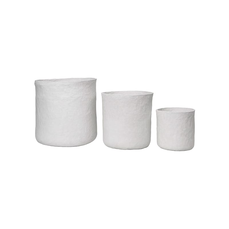 Décoration - Pour les enfants - Panier Vary tissu blanc / Sert de 3 - Coton recyclé / Ø 40 x H 42 cm - Ferm Living - Blanc - Coton mâche recyclé