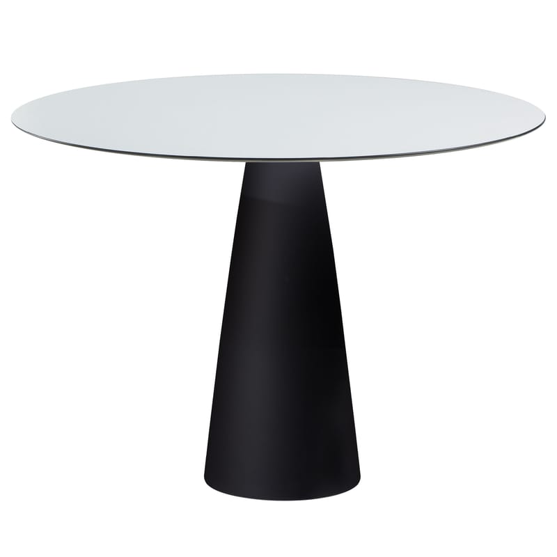 Jardin - Tables de jardin - Table ronde Hoplà - H 72 cm plastique blanc noir / Ø 100 cm - Slide - Ø 100 cm / Blanc & pied noir - HPL stratifié, Polyéthylène recyclable